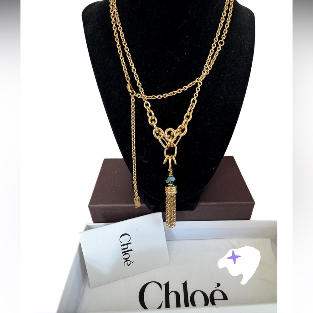 CHLOE GOLD BRASS CRYSTAL BEAD TASSEL NECKLACE BOX TISSUE DUST BAG  INFO - Picture 2 of 13
